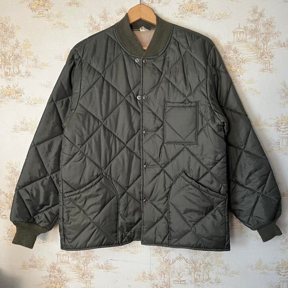 Vintage 70s Alpha Industries Quilted Liner Jacket | Scovill Snaps Olive Drab | L